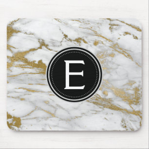 Tapis De Souris Pad de souris moderne monogramme or et Marbre blan
