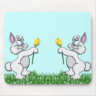 Tapis De Souris Pad Souris - Deux lapins & Tulipes