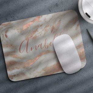 Tapis De Souris Pailleté rose gold marble élégant nom script