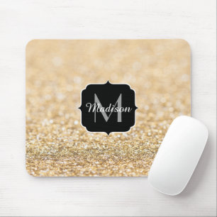Tapis De Souris Paillettes de fausse dorure champagne Monogramme