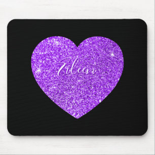 Tapis De Souris Paillettes Faux Cœur Noir et Violet Féminin