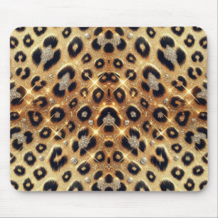 Tapis De Souris Paillettes Glam Or Imprimé Léopard Guépard Noir