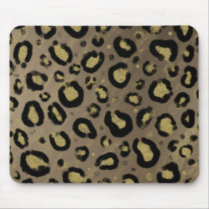 Tapis De Souris Paillettes Or Brun & Imprimé Léopard Guépard Noir