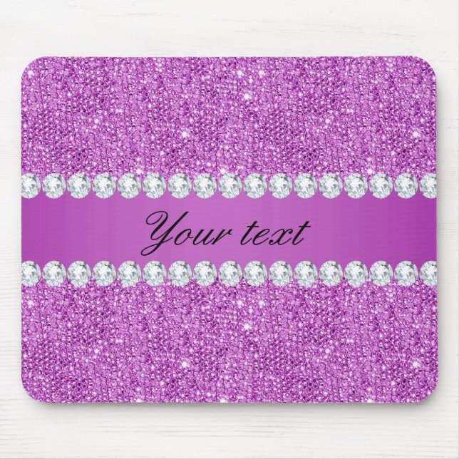 Tapis De Souris Paillettes pourpres chics et diamants de Faux (Devant)