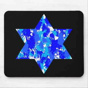 Tapis De Souris Paint Splatter bleu étoile juive