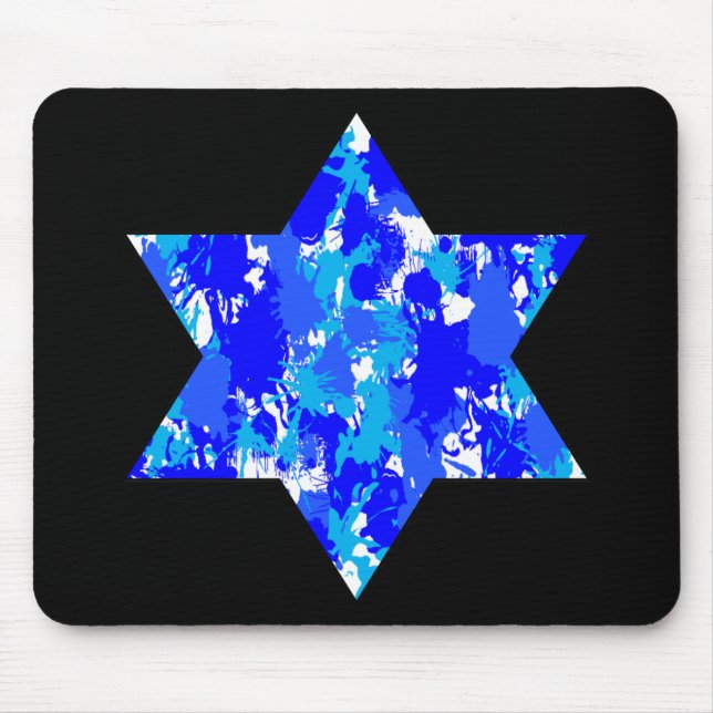 Tapis De Souris Paint Splatter bleu étoile juive (Devant)