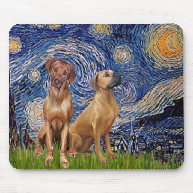 Tapis De Souris Paire de Ridgeback Rhodésien - Nuit Étoilée (Devant)