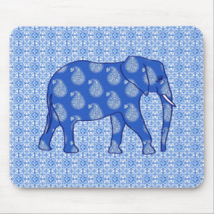 Tapis De Souris Paisley éléphant - bleu cobalt et blanc