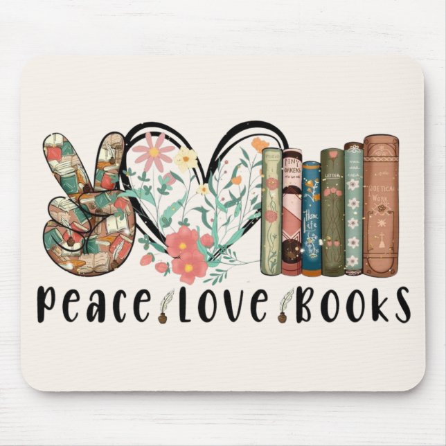 Tapis De Souris Paix, amour et livres (Devant)