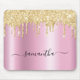Tapis De Souris Pale Gold Glitter Drips Pink Shimmer