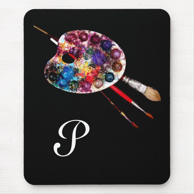 Tapis De Souris PALETTE DE COULEUR, Monogramme noir (Devant)