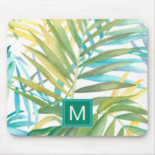 Tapis De Souris Palmettes tropicales du monogramme  