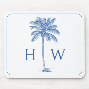 Tapis De Souris Palmier bleu et blanc Monogramme de palmier