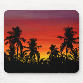 Tapis De Souris Palmiers Artistiques Plage Coucher de soleil tropi