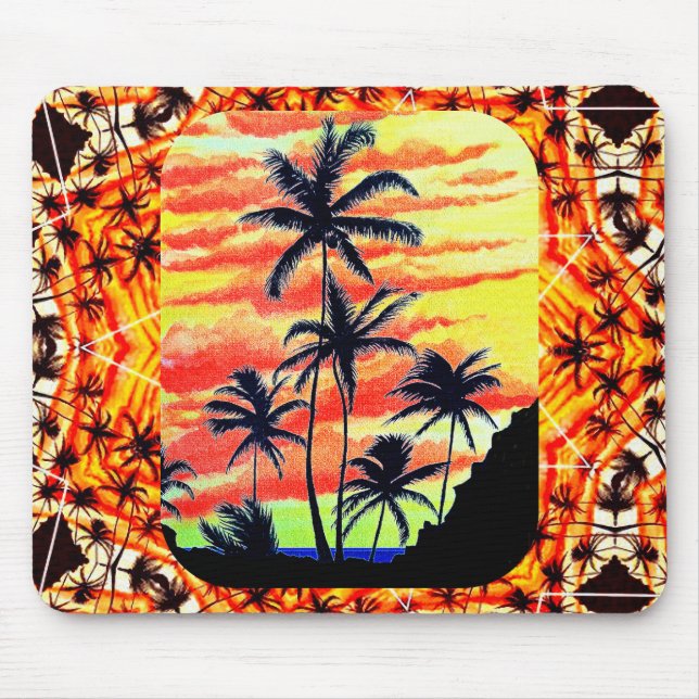 Tapis De Souris Palmiers de Coco-Coques Couchés De Soleil Hawaïen (Devant)
