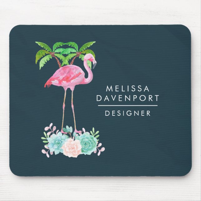 Tapis De Souris Palmiers Flamants roses roses et succulents florau (Devant)