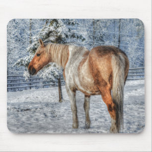 Tapis De Souris Palomino Paint Horse and Snow Equine Photographie