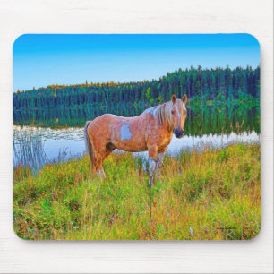 Tapis De Souris Palomino Pinto par scène de lac et de forêt