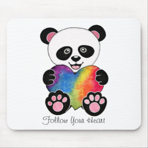 Tapis De Souris Panda Aquarelle Cute Avec Coeur Arc En Ciel