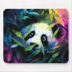 Tapis De Souris Panda Peeking Bamboo Aquarelle