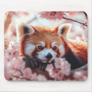Tapis De Souris Panda Rouge Parmi Les Fleurs De Cerisiers