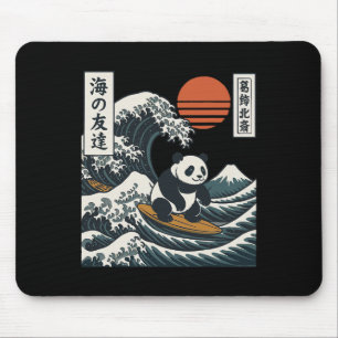 Tapis De Souris Panda surfant sur une vague japonaise Grande Vague