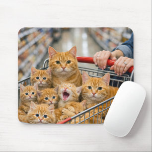 Tapis De Souris Panier d'achats rempli de chats roux tabby