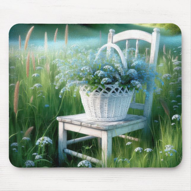 Tapis De Souris Panier de bouquet Blue Forget-Me-Not (Devant)