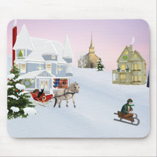 Tapis De Souris Panier de la souris du village de Noël