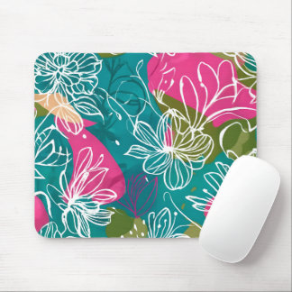 Tapis De Souris Panier de souris Abstrait Floral Turquoise rose