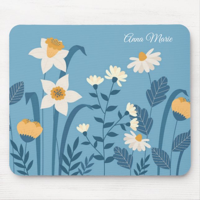 Tapis De Souris Panier de souris bleu floral personnalisé Mousepad (Devant)