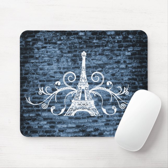 Tapis De Souris Panier de souris bleu Tour Eiffel (Avec souris)