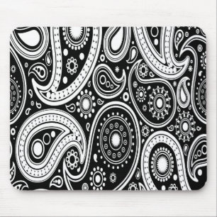 Tapis De Souris Panier de souris noir et blanc Paisley