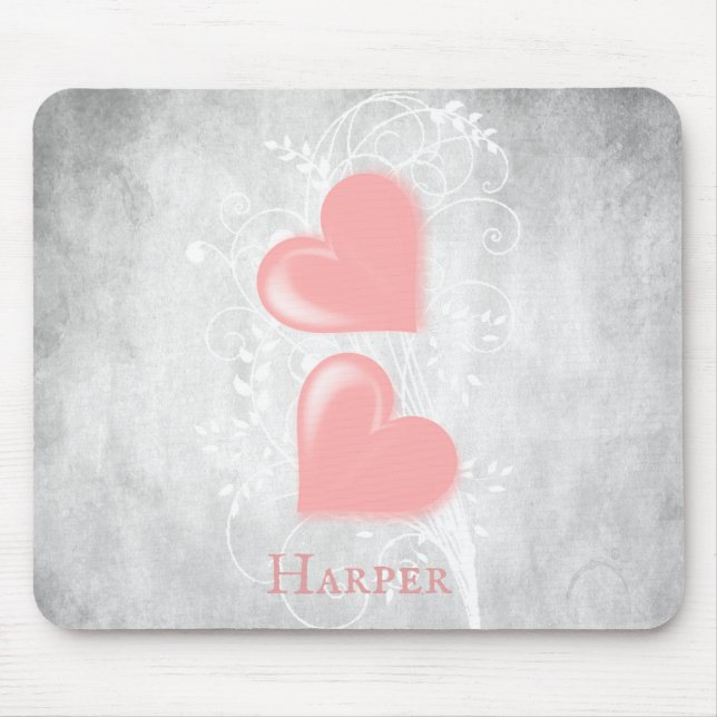 Tapis De Souris Panier de souris personnalisé Coeurs roses (Devant)
