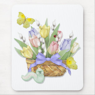 Tapis De Souris Panier de tulipe de printemps