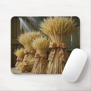 Tapis De Souris Paniers De Blé D'Automne Liés Au Ruban Plaid