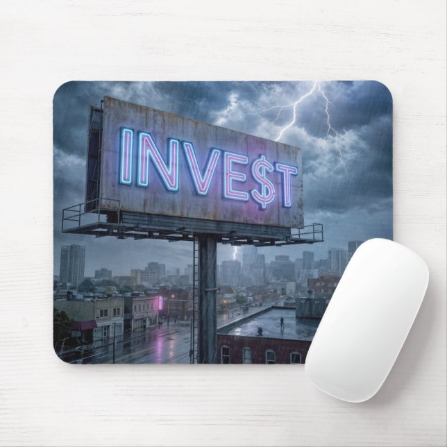 Tapis De Souris Panneau publicitaire au néon avec le texte INVEST (Avec souris)