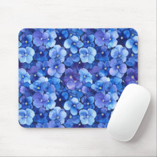 Tapis De Souris Pansies de style aquarelle bleu violet imprimé Flo
