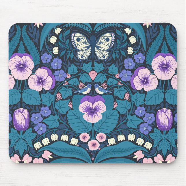 Tapis De Souris Pansies, oiseaux et papillons (Devant)