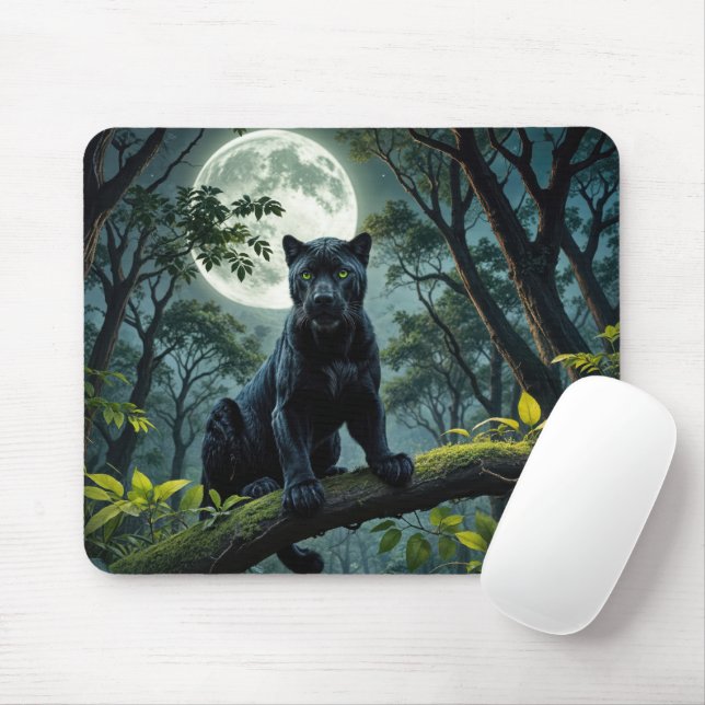Tapis De Souris Panthère noire sur une branche d'arbre éclairé par (Avec souris)