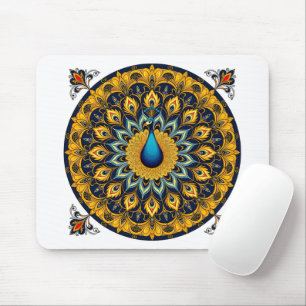 Tapis De Souris Paon décoratif sur fond blanc