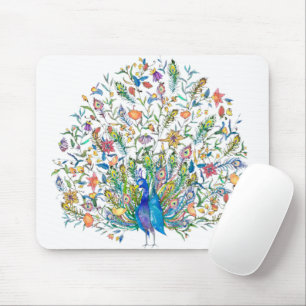 Tapis De Souris Paon floral aquarelle 