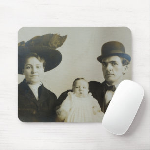 Tapis De Souris Papa malaisé dans la famille Bowler RPPC B&W Photo