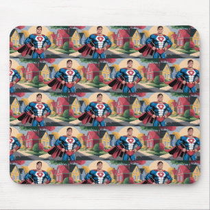 Tapis De Souris Papa Super Héros Dans Le Quartier De Banlieue