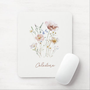 Tapis De Souris Papeterie à nom personnalisé moderne et fleurs dou