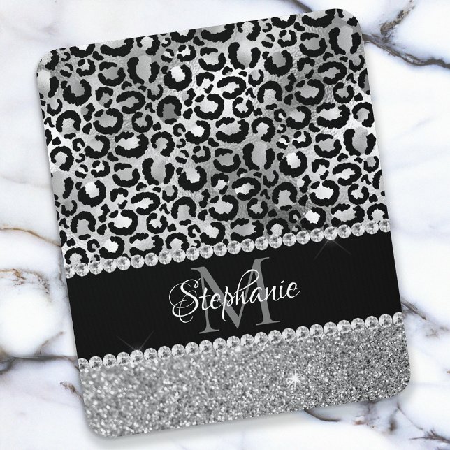 Tapis De Souris Papier à lettres girly glamour léopard noir et arg (Créateur téléchargé)