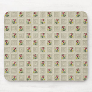 Tapis De Souris Papier peint Carré Carrelé rouge Tulipes rétro