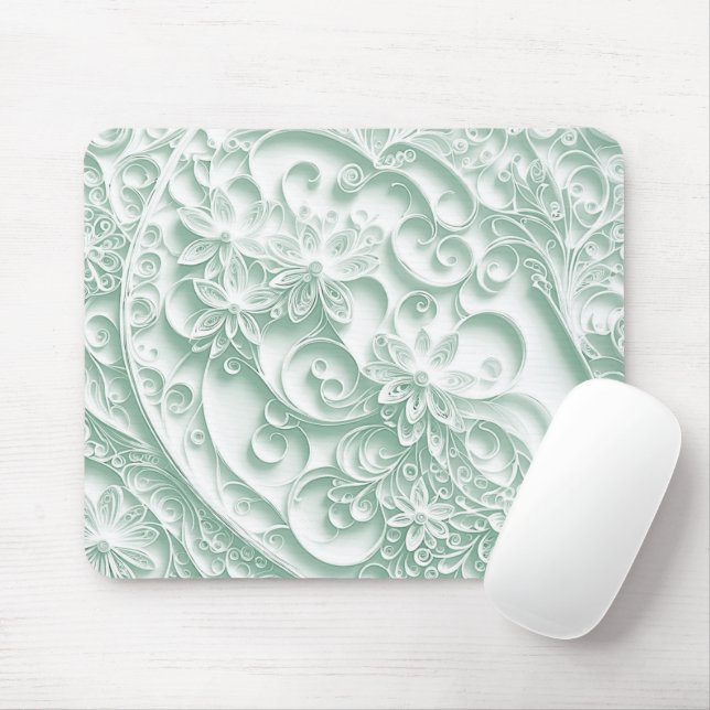 Tapis De Souris Papier vert à la menthe Quilling Daisy Design (Avec souris)