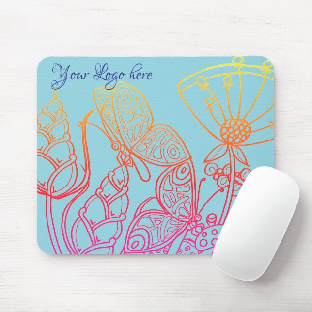 Tapis De Souris Papillon arc-en-ciel Turquoise Ombre (Avec souris)