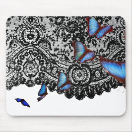 TAPIS DE SOURIS PAPILLON BLACK ANTIQUE LACE BLEU MOUSE PAD